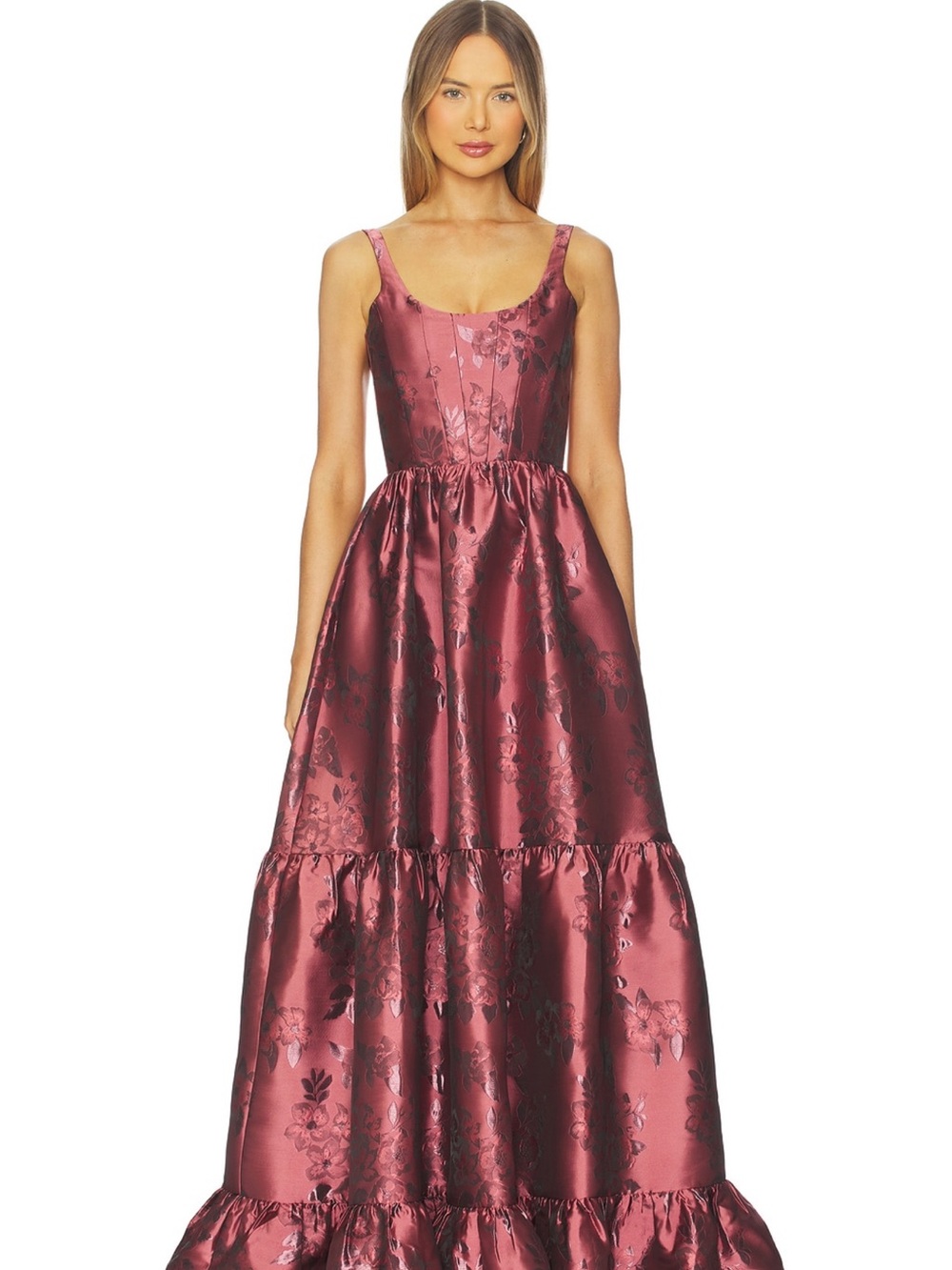 V. Chapman Avery Gown Rose Baroque Floral Satin Dress